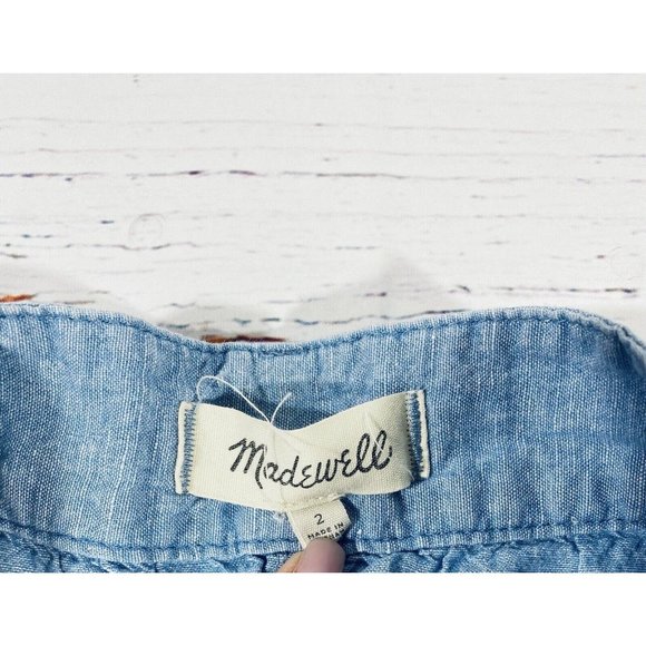 Madewell Skirt Womens Sz 2 Pockets Button Front Chambray Blue Denim Linen Blend - Picture 3 of 10